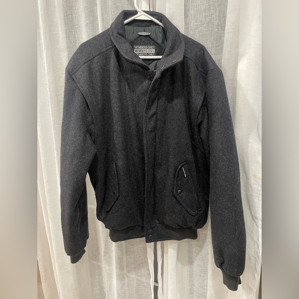 Vintage Members Only Wool Charcoal Bomber Jacket Men’s Size 42L Retro 80’s 90’s